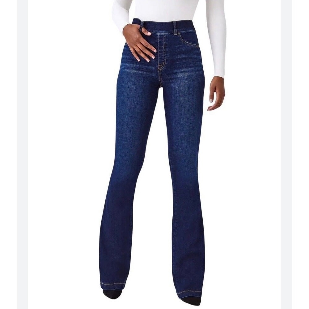 Spanx Flare Jeans Midnight Shade High Rise Pull On Denim Pants 20327R Womens S